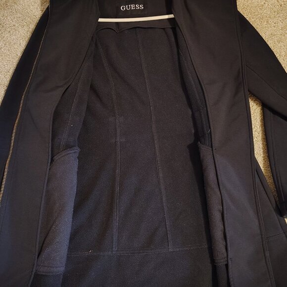 Guess Black Asymmetrical Zip Black MOTO Fitted Jacket Pea Coat Size Small - Picture 13 of 15